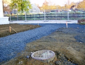 Frey Hall sidewalk prep off east wall