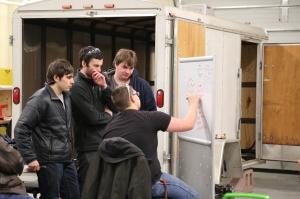 Engineering students in their new project space