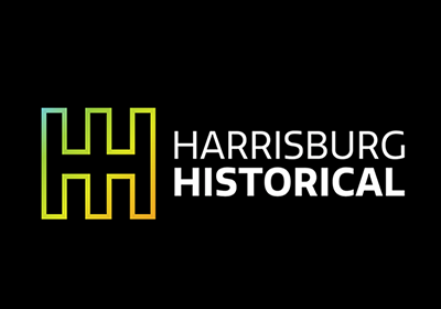 "Harrisburg Historical" in white text. Multicolored logo to the left.