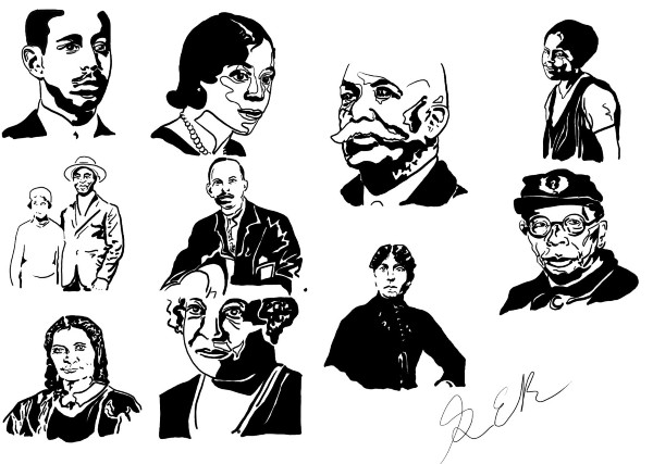 A collage of faces of black historical figures.