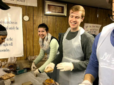 students in food kitchen
