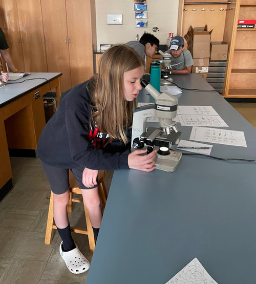Child using a microscope