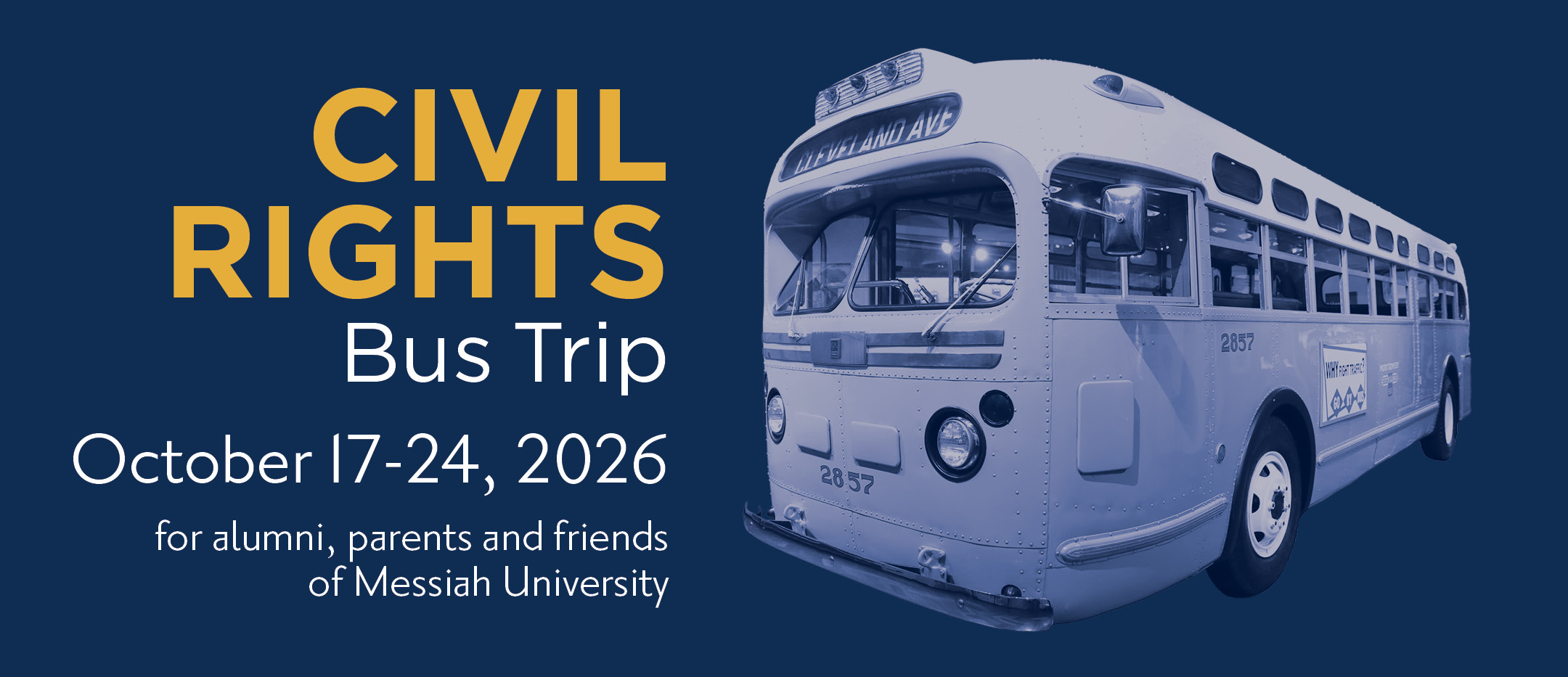 A banner image with the name and date of the Civil Rights Bus Trip
