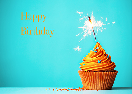 A blue background that says "Happy Birthday" with a cupcake on it.
