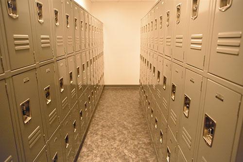 The lockers in the commuter lounge at Messiah University. 
