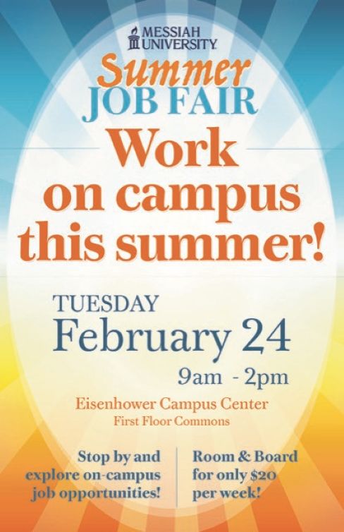 Summer Job Fair poster - Tues, Feb 24, 9am-2pm, ECC first floor commons