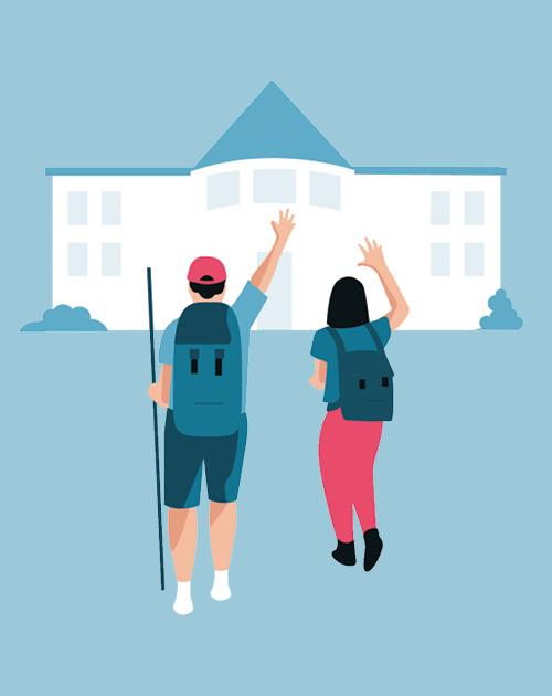 Illustration of a man and woman travelling