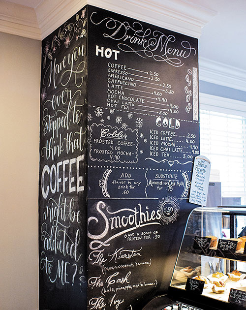Coffee menu written on chalkboard wall