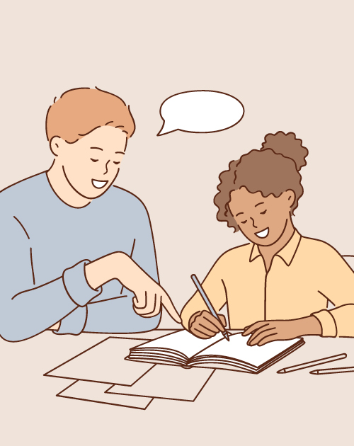 An illustration of a student and a teacher.