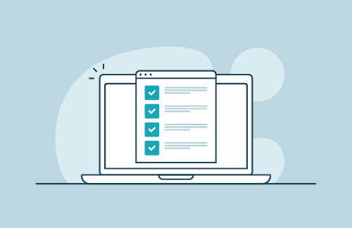 Illustrations of a mobile phone with a survey on it