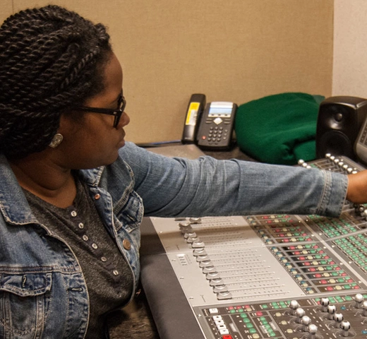 Female student at sound board