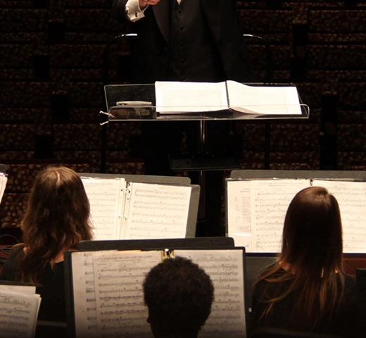 Students in an orchestra setting