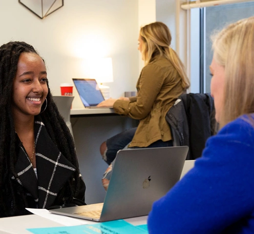 student in an interview