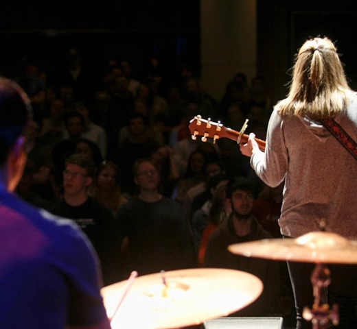 Worship band playing at a church