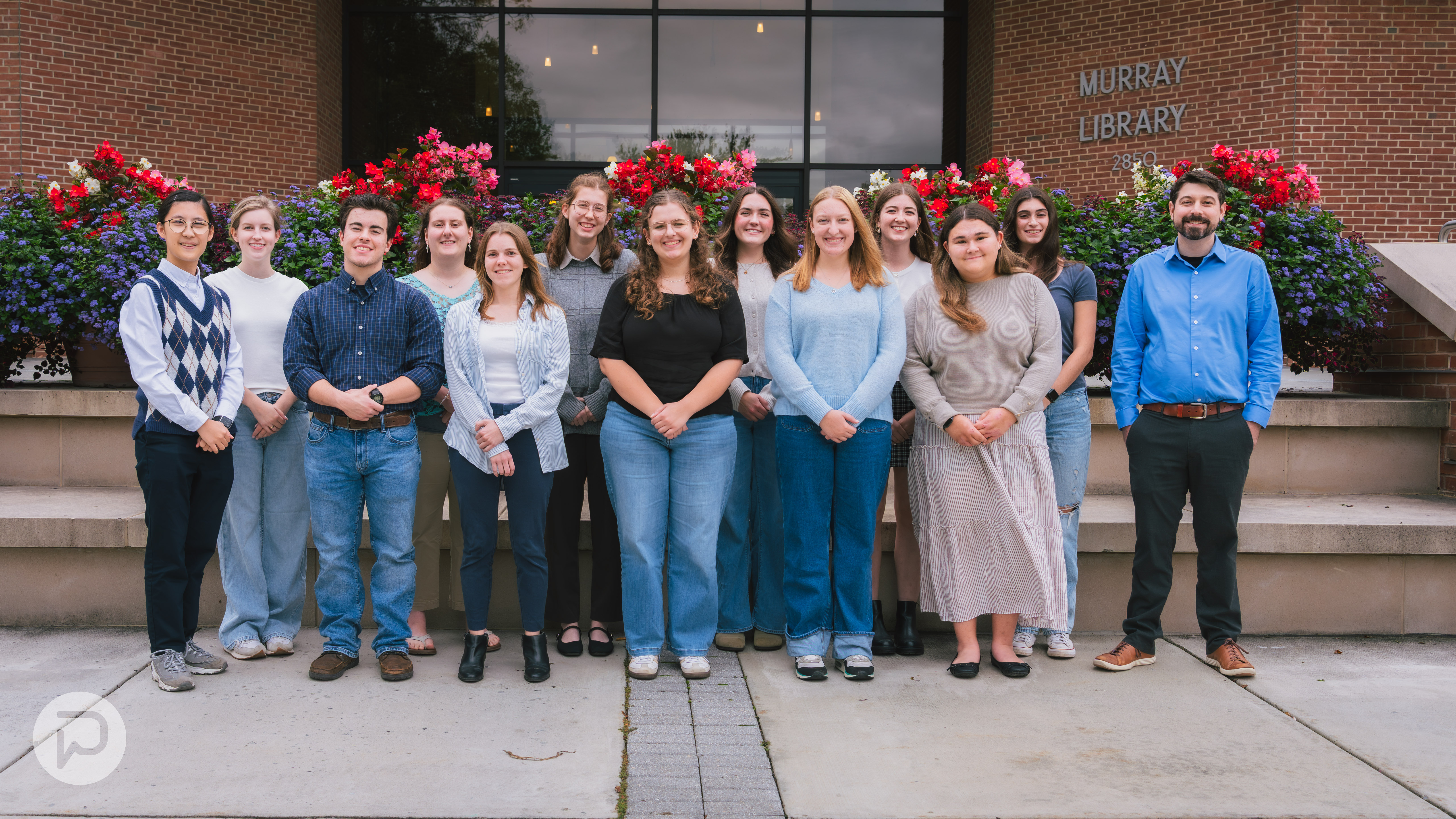 The Writing Center's tutors standing outside of Murray Library.